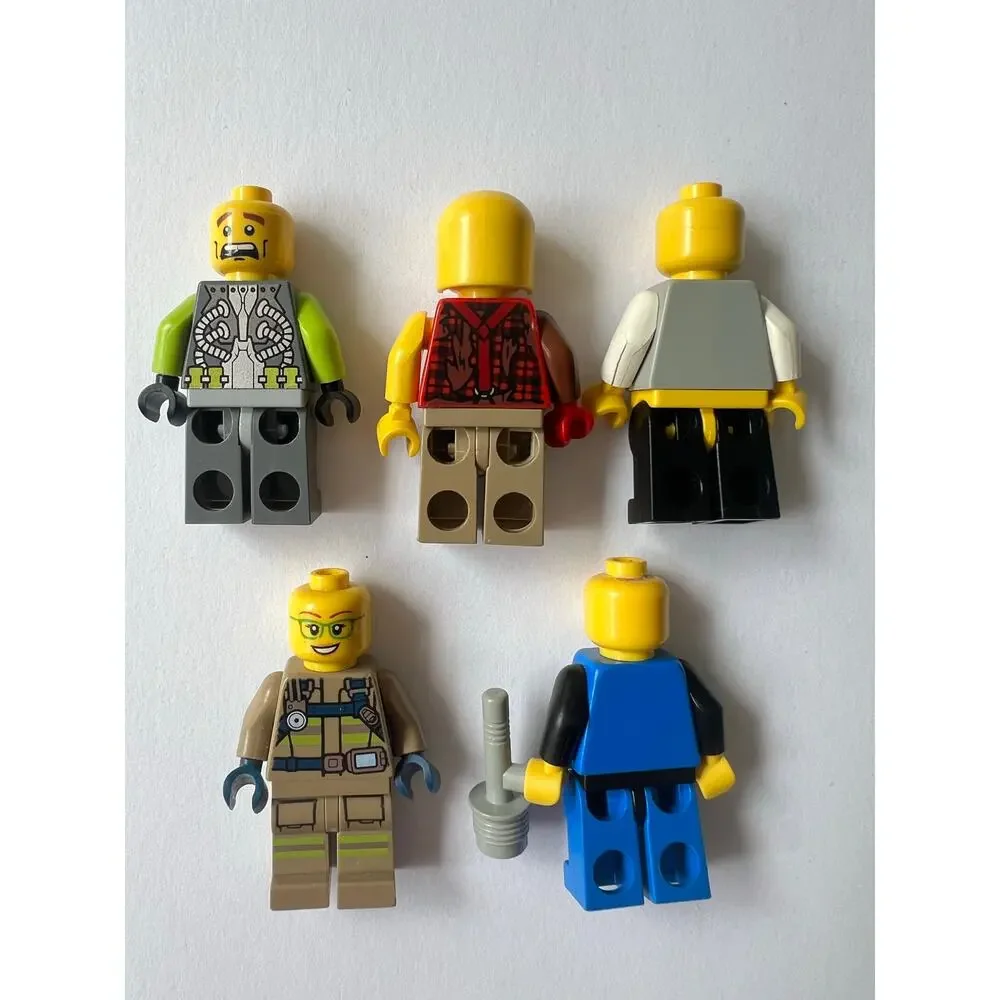 LEGO Minifigure Lot 5 Figures City Explorer Mechanic Worker Bundle Accessories